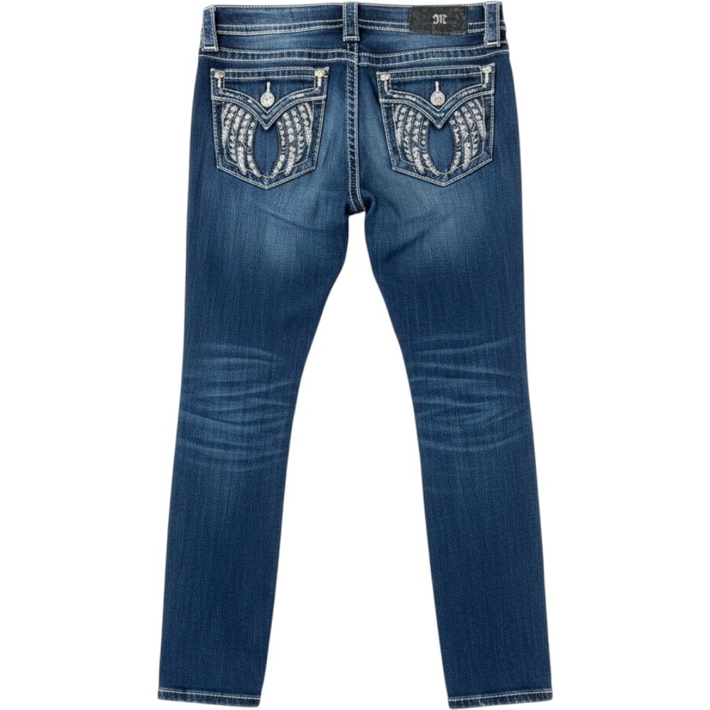 Miss Me Skinny Jeans 30 Blue Wing Embellished Rhinestone Low Rise Western Y2K